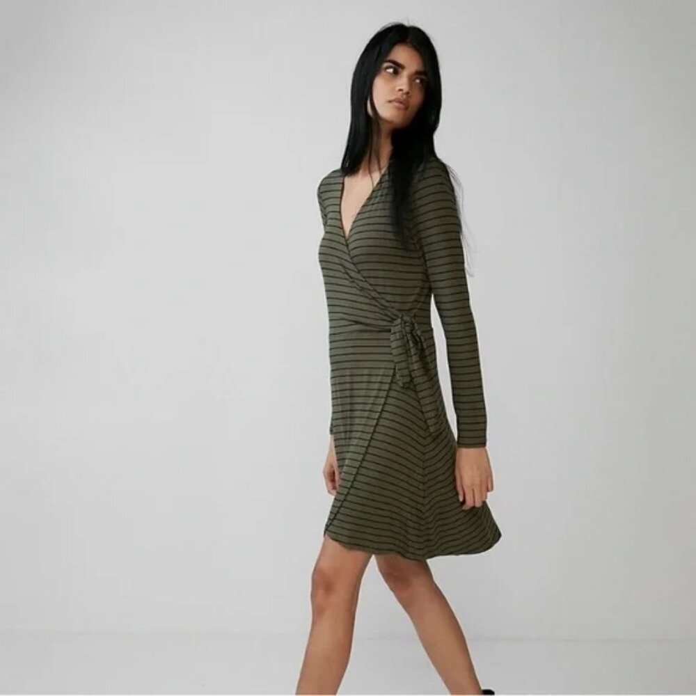Express Striped Green Wrap Dress